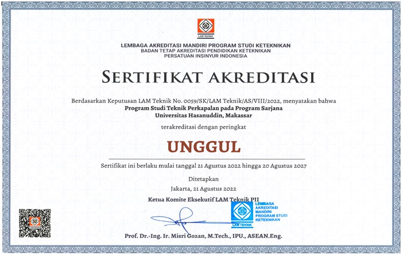 Sertifikat Akreditasi Nasional (LAM Teknik) Program Studi S1  Teknik Perkapalan