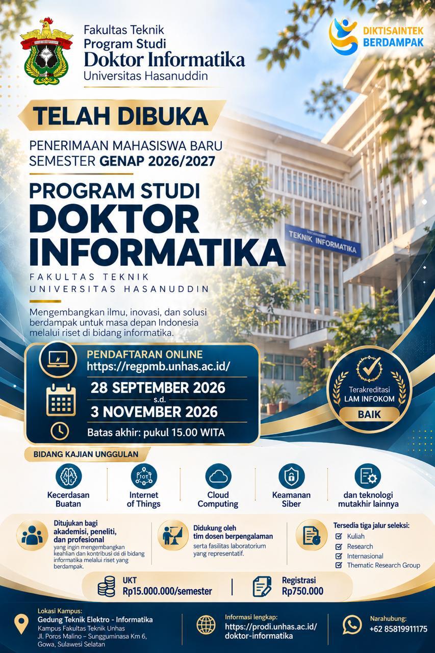 New Student Admission Doctoral Program in Informatics UNHAS Even Semester A.Y. 2026/2027