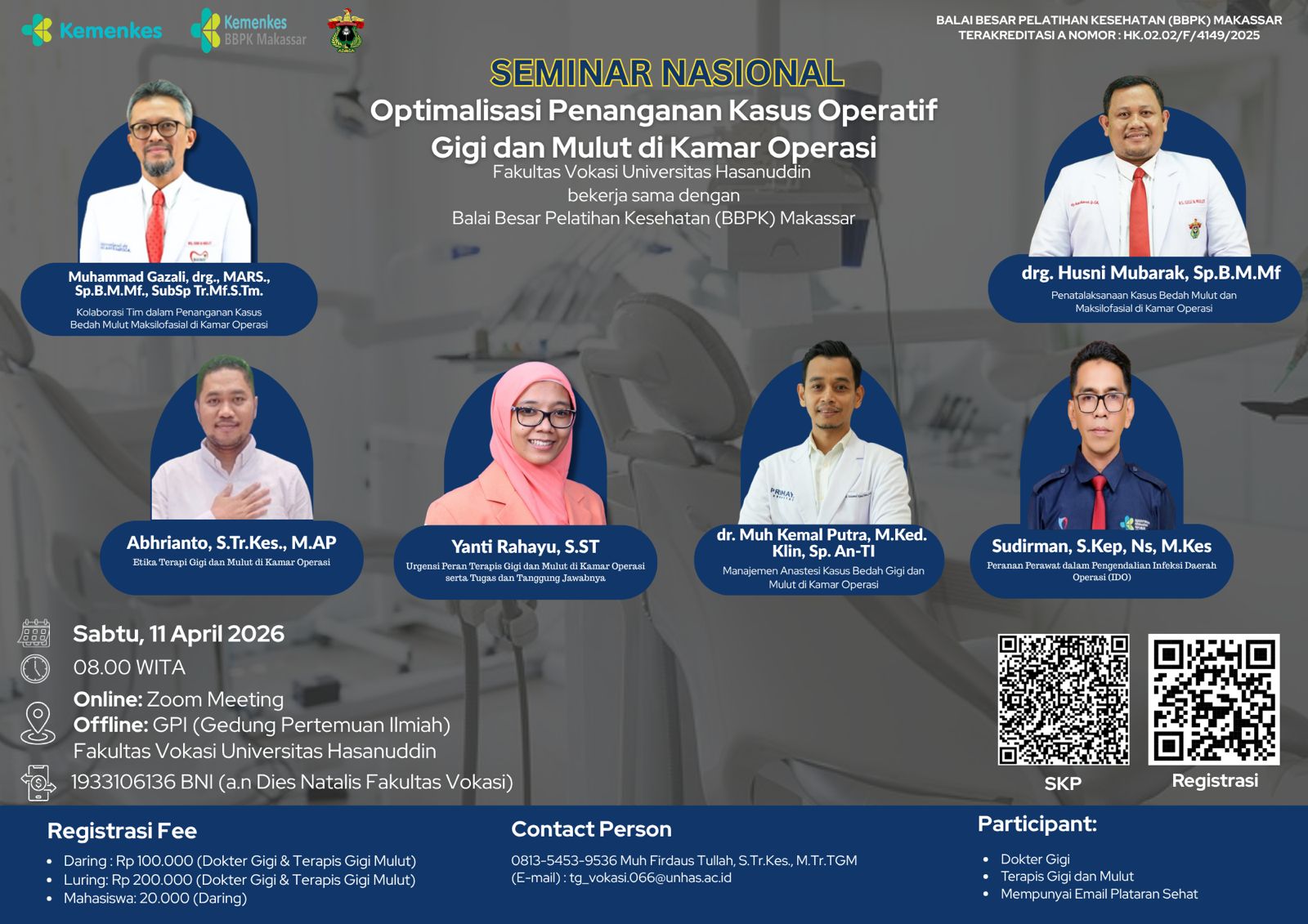 Fakultas Vokasi Unhas dan BBPK Makassar Gelar Seminar Nasional Optimalisasi Penanganan Kasus Operatif Gigi dan Mulut di Kamar Operasi