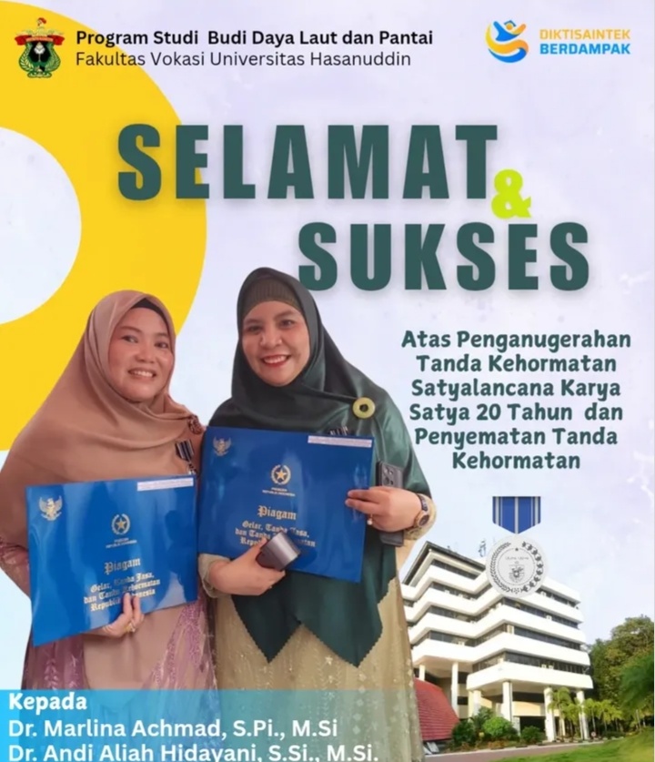 Dosen Budi Daya Laut dan Pantai Vokasi Unhas Raih Penghargaan Satyalancana Karya Satya