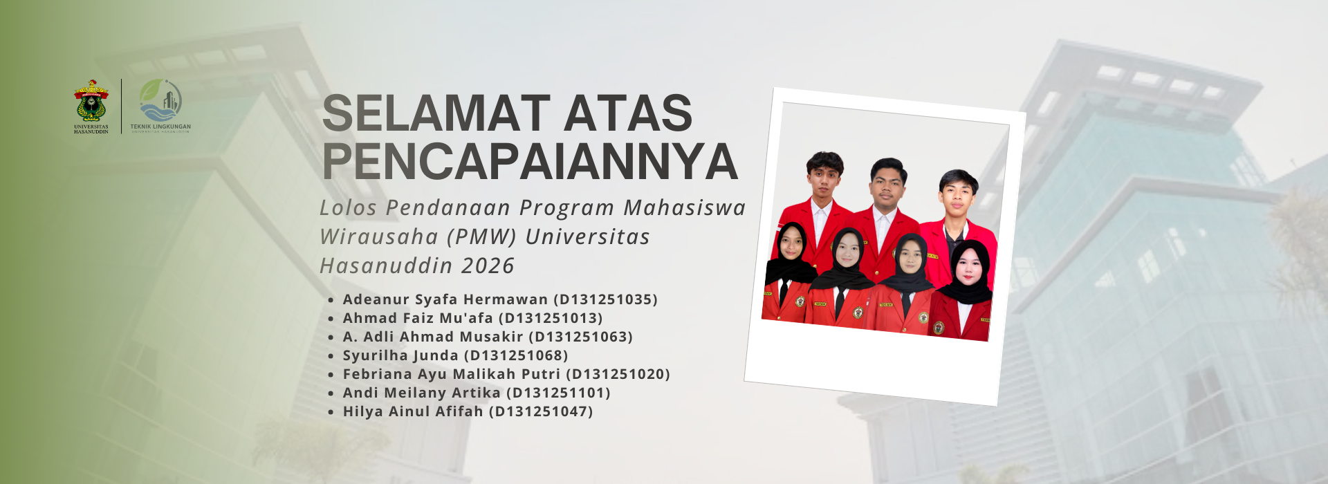 Mahasiswa Teknik Lingkungan Unhas Lolos Pendanaan Program Mahasiswa Wirausaha (PMW) Universitas Hasanuddin 2026