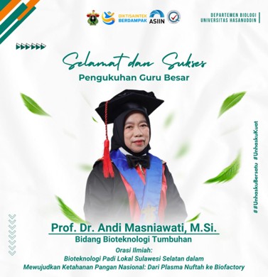 The Inauguration of Full Professor Prof. Dr. Andi Masniawati, M.Si. Strengthens the Development of Plant Biotechnology