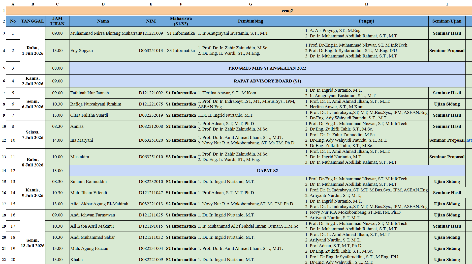 Schedules